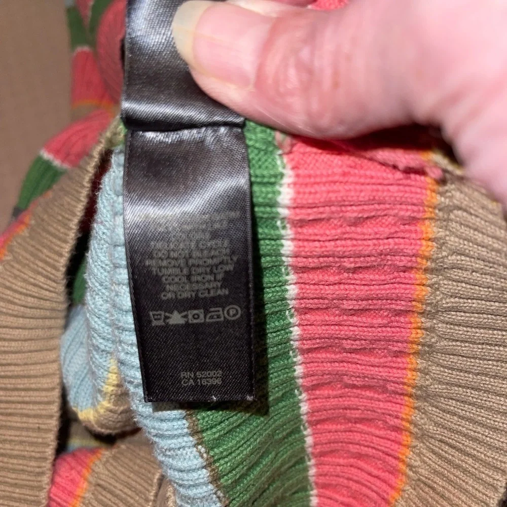Liz Claiborne vintage pink green blue multicolored striped knit sweater Petite M